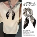 Elegant black and white camellia pattern silk scarf neckerchief for fashion accessories - Camellia Pattern / Elegant Camellia
