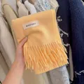 Cozy yellow knitted scarf featuring elegant tassels and a decorative text label. - Korean Style Yellow / 194cm