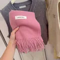 Cozy pink knitted winter scarf with elegant fringe detail for women Korean style accessories - Grapefruit Pink / 194cm
