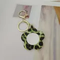 Porte-clés fleur à imprimé léopard vert avec miroir de maquillage portable intégré - Style Fleur / Vert