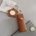 Pochette à rouge à lèvres en cuir marron avec porte-clés miroir fleur très élégant - Sac à Rouge à Lèvres Avec Miroir / Marron