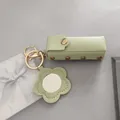 Étui à rouge à lèvres en cuir avec miroir fleur et porte-clés vert sauge. - Sac à Rouge à Lèvres Avec Miroir / Vert Herbe