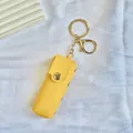 Porte-clés étui à rouge à lèvres en cuir jaune avec fermeture à pression - Pochette pour Rouge à Lèvres / Jaune
