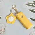 Pochette à rouge à lèvres jaune en cuir avec porte-clés miroir en forme de fleur - Sac à Rouge à Lèvres Avec Miroir / Jaune