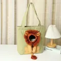Green canvas pet carrier bag featuring a cute 3D plush lion design for small dogs and cats - Light Green Lion Bag (Small)