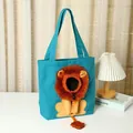 Blaugrüne Haustiertasche aus Leinwand mit süßem 3D-Löwen-Design für kleine Hunde - Seebeblaue Löwentasche (Klein)