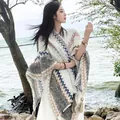 Stylish bohemian ethnic style pink knitted shawl with tassels for women travel wrap - Tops / 140cm x 100cm / White