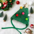 Grüner Plüsch Weihnachtsbaum Haustierhut mit bunten Bommeln und goldenem Stern für Katzen - Grüner Weihnachtsbaumhut S (2-8 lbs)
