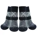 Rutschfeste graue Hundesocken mit verstellbarem Riemen und Karomuster für große Hunde - XS / 4 Stück/Packung / Grau Gesteppt