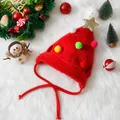 Rote Plüsch-Weihnachtsmütze für Haustiere mit bunten Pompons und Goldstern - Roter Weihnachtsbaumhut S (2-8 lbs)
