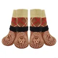 Rutschfeste Hundesocken mit braunem Rautenmuster und verstellbaren Riemen - XS / 4 Stück/Packung / Braune Raute