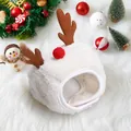 Festliche Plüsch-Rentier-Haustiermütze in Weiß mit braunem Geweih für Katzen und Hunde im Winter. - Weiße Rentiergeweih-Mütze S (2-8 lbs)