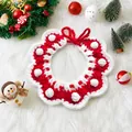 Festlicher rot-weißer gestrickter Weihnachts-Haustier-Latz mit weißen Pompons für Hunde - Gestricktes Rotes Bohnen Lätzchen / M (Geeignet innerhalb 13 lbs)