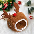Braune Plüsch-Rentier-Weihnachtsmütze für Katzen und Hunde mit festlichem Geweih - Brauner Rentiergeweih Hut L (8-15 lbs)