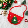 Rotes Weihnachts-Lätzchen für Haustiere mit grünem Baum-Stickerei für Hunde und Katzen - Weihnachtsbaum-Stil Lätzchen / Passend für Haustiere bis 7,5 kg / Rot