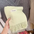 Pale yellow knitted scarf with tassels and label, soft winter neck wrap for women - 194cm / Lime Green