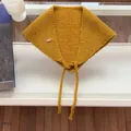 Mustard yellow winter warm knit triangular scarf with ties for elegant styling - 65cm / Turmeric