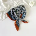 Elegant navy blue paisley print silk scarf with a rust orange border for women - Navy Blue Paisley (Style 1)