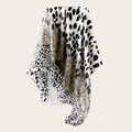 Detailed close-up of a satin silk square scarf featuring leopard and snakeskin pattern prints - 90cm Pack / B&W Leopard Snake Print (90SD-9#)