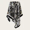 Detailed view of satin square scarf with abstract black and gold brushstroke pattern - Abstract Art Print (90SD-12#) / 90cm Pack