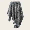 Detail shot of a silky satin square scarf featuring a bold black and white leopard print pattern - 90cm Pack / Black & White Leopard with Grey Border (90SD-17#)