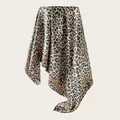 Detailed view of the leopard print pattern on a luxurious silk-like satin square scarf - 90cm Pack / Classic Leopard with Brown Border (90SD-18#)