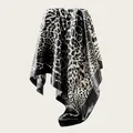 Detailed view of large leopard print satin silk-like square scarf showing soft elegant drape - 90cm Pack / Leopard Print (90SD-19#)