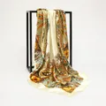 Elegant 90cm satin silk square scarf featuring vibrant paisley floral print in cream - 90cm Pack / Cream White Paisley (90SD-3#)