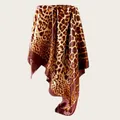 Elegant leopard print satin square scarf with a smooth, glossy finish for women. - 90cm Pack / Retro Brown Leopard (90SD-22#)