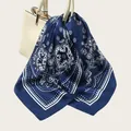 Elegant dark blue satin square scarf with white paisley pattern decoration for women - 90cm Pack / Navy Paisley Dot (90SD-23#)
