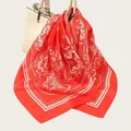 Elegant red satin square scarf featuring white paisley print and smooth silk-like finish - Paisley Pattern (90SD-24#) / 90x90cm / Red