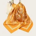 Elegant mustard yellow satin square scarf featuring white paisley print draped on a handbag - Paisley Pattern (90SD-26#) / 90x90cm / Turmeric