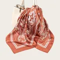 Elegant rust brown satin square scarf featuring a classic white paisley pattern print - Paisley Pattern (90SD-28#) / 90x90cm / Orange Brown