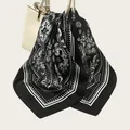 Black and white paisley print satin silk-like square scarf for women - Paisley Pattern (90SD-29#) / 90x90cm / Black