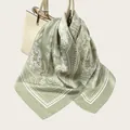 Elegant sage green satin square scarf featuring white paisley patterns for women - Paisley Pattern (90SD-30#) / 90x90cm / Bean Green