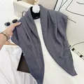 Detail of charcoal grey pleated square scarf with soft cotton feel texture - 90cm / Gray