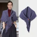Elegant purple knitted triangle shawl with fringe tassels for women - Violet Blue / Navy Blue