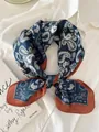 Elegant navy and terracotta paisley silk neck scarf for professional shirt styling - 70cm / Orange Border Navy Paisley
