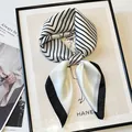 Elegant black and white striped small silk square scarf for women fashion accessory - Geometric Striped Scarf / White Stripe Print