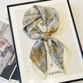 Elegant yellow and grey botanical print silk square scarf for hair and neck styling - Tropical Plant Scarf / Tropical Rainforest Print