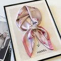 Elegant taro purple silk square scarf with pink tulip floral patterns for women's hair - Tulip Square Scarf / Pink Lily Print