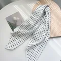 Elegant white square scarf with black polka dots and soft cotton-linen texture. - 65*65cm / White