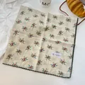 Vintage floral 100% cotton square scarf with delicate lace trim for summer wear - Dark Green Crochet Edge Scarf / Beige Vintage Floral