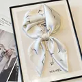 Elegant white silk scarf with minimalist black bird pattern print. - Abstract Bird Scarf / Seagull Bird Print
