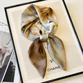 Elegant floral silk square scarf in warm tones for hair or neck styling - Retro Floral Square Scarf / Champagne Begonia Print