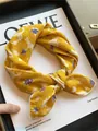 Yellow floral cotton square scarf with white flower print headband accessory for hair or neck - Yellow Plumeria