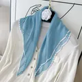Elegant blue pleated neck scarf with white contrast border for stylish sun protection. - 60CM / Light Blue