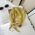 Elegant light green pleated silk scarf with contrasting white wavy trim for women. - 60CM / Mustard Yellow