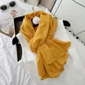 Mustard yellow wrinkled cotton-blend long scarf with straight-edge hem and textured finish - Yellow