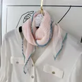 Elegant light pink pleated chiffon neck scarf with stylish contrast blue hemmed edges - 60CM / Pink